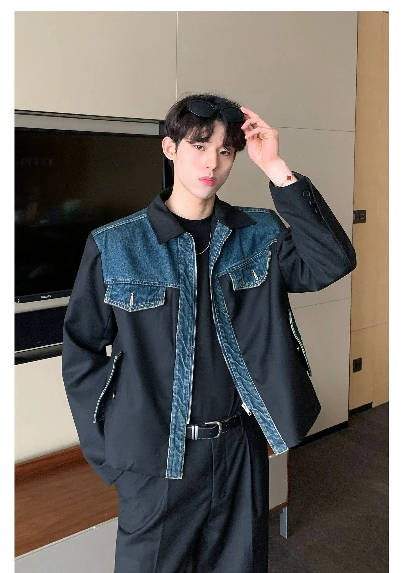 Cui Spliced Denim Detail Jacket-korean-fashion-Jacket-Cui's Closet-OH Garments