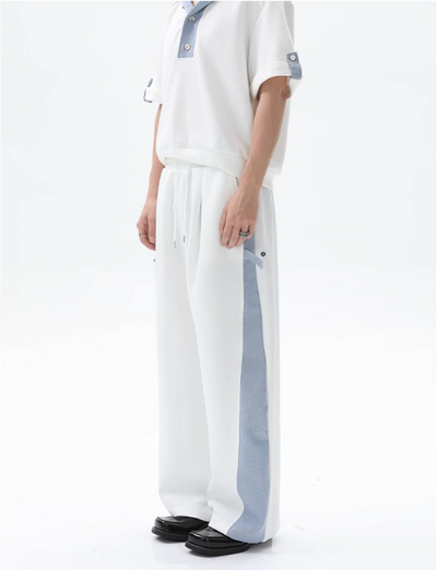 Cui Spliced Denim Hooded T-Shirt & Drawcord Sweatpants Set-korean-fashion-Clothing Set-Cui's Closet-OH Garments