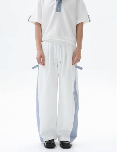 Cui Spliced Denim Hooded T-Shirt & Drawcord Sweatpants Set-korean-fashion-Clothing Set-Cui's Closet-OH Garments