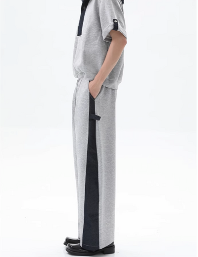Cui Spliced Denim Hooded T-Shirt & Drawcord Sweatpants Set-korean-fashion-Clothing Set-Cui's Closet-OH Garments