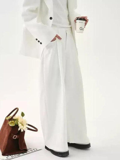 Cui Spliced Hood Blazer & Pleated Loose Pants Set-korean-fashion-Clothing Set-Cui's Closet-OH Garments