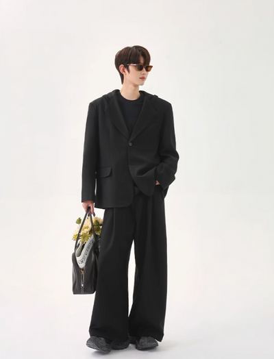 Cui Spliced Hood Blazer & Pleated Loose Pants Set-korean-fashion-Clothing Set-Cui's Closet-OH Garments
