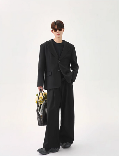 Cui Spliced Hood Blazer & Pleated Loose Pants Set-korean-fashion-Clothing Set-Cui's Closet-OH Garments