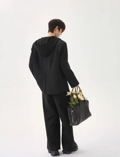 Cui Spliced Hood Blazer & Pleated Loose Pants Set-korean-fashion-Clothing Set-Cui's Closet-OH Garments