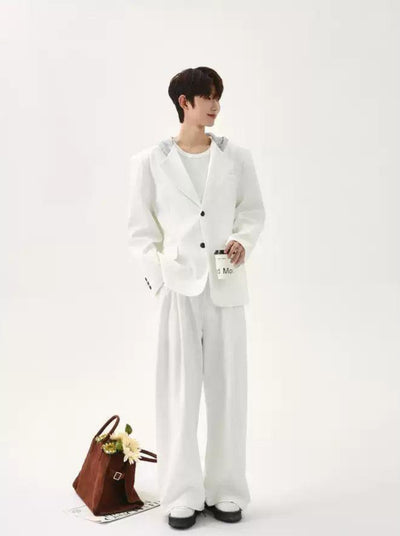 Cui Spliced Hood Blazer & Pleated Loose Pants Set-korean-fashion-Clothing Set-Cui's Closet-OH Garments