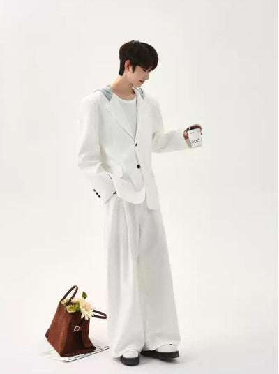Cui Spliced Hood Blazer & Pleated Loose Pants Set-korean-fashion-Clothing Set-Cui's Closet-OH Garments