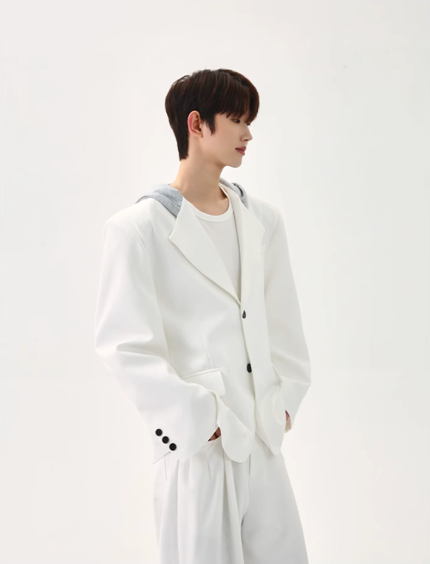 Cui Spliced Hood Blazer & Pleated Loose Pants Set-korean-fashion-Clothing Set-Cui's Closet-OH Garments
