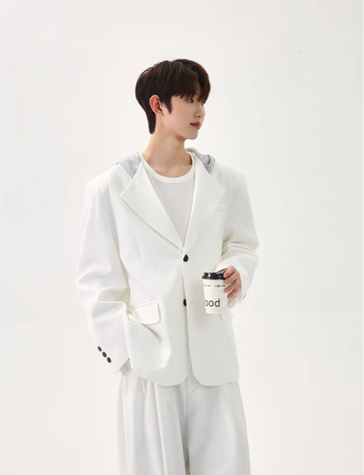 Cui Spliced Hood Blazer & Pleated Loose Pants Set-korean-fashion-Clothing Set-Cui's Closet-OH Garments