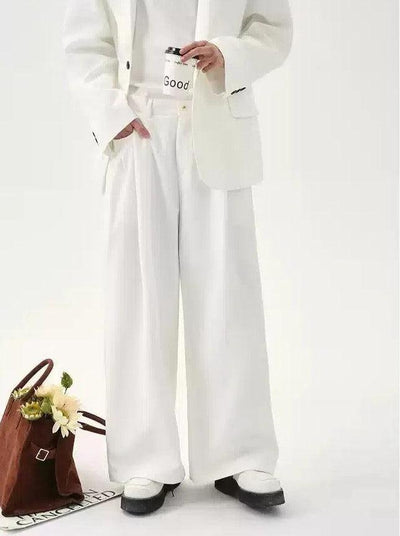 Cui Spliced Hood Blazer & Pleated Loose Pants Set-korean-fashion-Clothing Set-Cui's Closet-OH Garments
