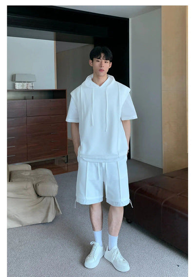 Cui Spliced Layered Short-Sleeve Hoodie & Shorts Set-korean-fashion-Clothing Set-Cui's Closet-OH Garments
