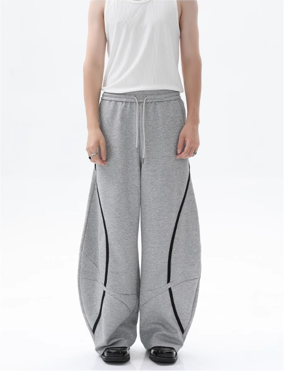 Cui Stand Collar Contrast Line Half-Zip & Structured Scimitar Sweatpants Set-korean-fashion-Clothing Set-Cui's Closet-OH Garments