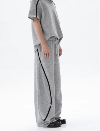 Cui Stand Collar Contrast Line Half-Zip & Structured Scimitar Sweatpants Set-korean-fashion-Clothing Set-Cui's Closet-OH Garments