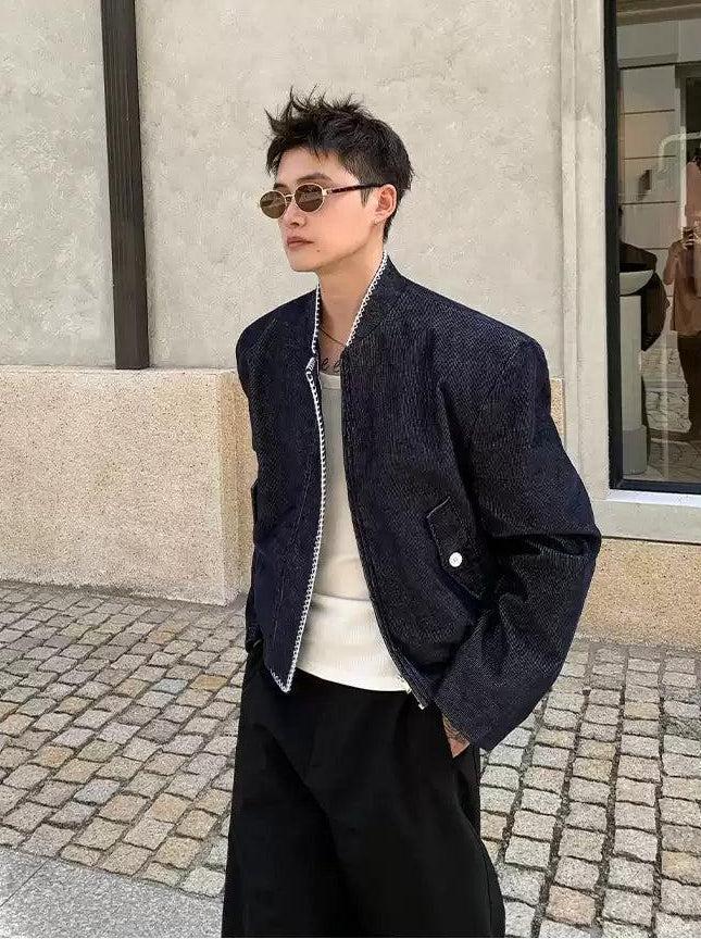 Cui Stitched Contrast Full-Zip Denim Jacket-korean-fashion-Jacket-Cui's Closet-OH Garments