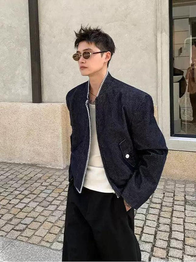 Cui Stitched Contrast Full-Zip Denim Jacket-korean-fashion-Jacket-Cui's Closet-OH Garments