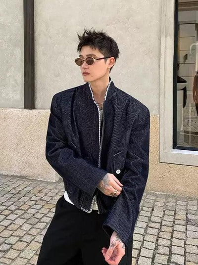 Cui Stitched Contrast Full-Zip Denim Jacket-korean-fashion-Jacket-Cui's Closet-OH Garments