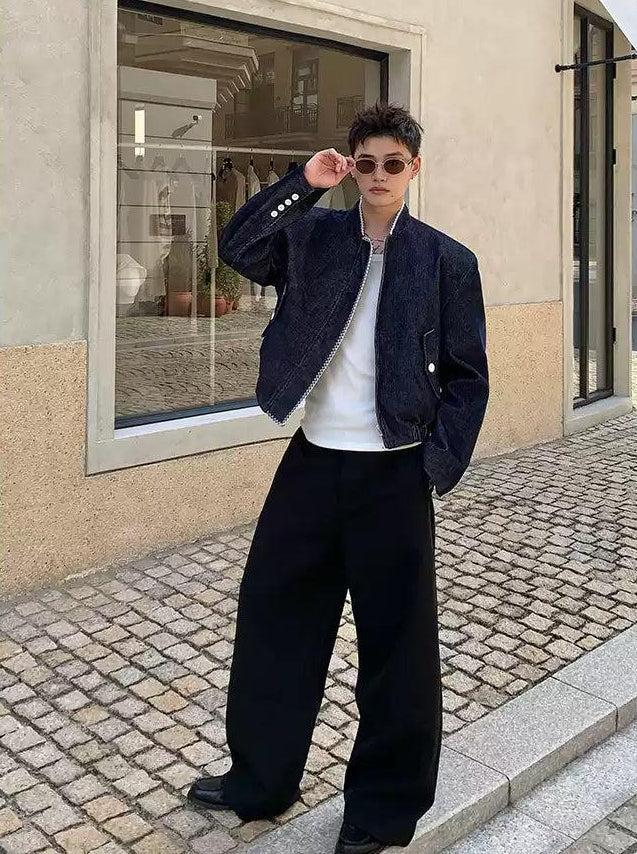 Cui Stitched Contrast Full-Zip Denim Jacket-korean-fashion-Jacket-Cui's Closet-OH Garments