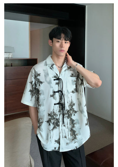 Cui Strings Button Leaf Pattern Shirt-korean-fashion-Shirt-Cui's Closet-OH Garments