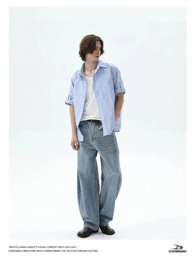 Cui Striped Contrast Pocket S/S Shirt-korean-fashion-Shirt-Cui's Closet-OH Garments