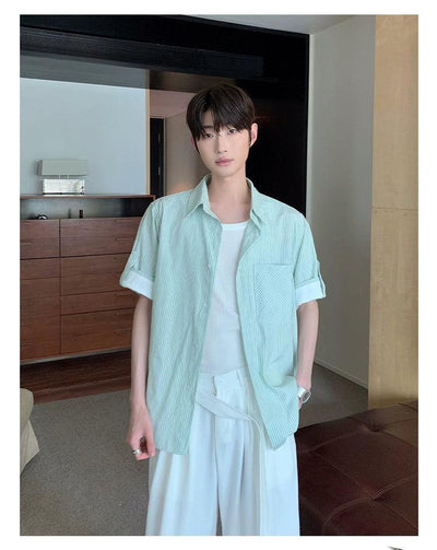 Cui Striped Folded Sleeves Shirt-korean-fashion-Shirt-Cui's Closet-OH Garments