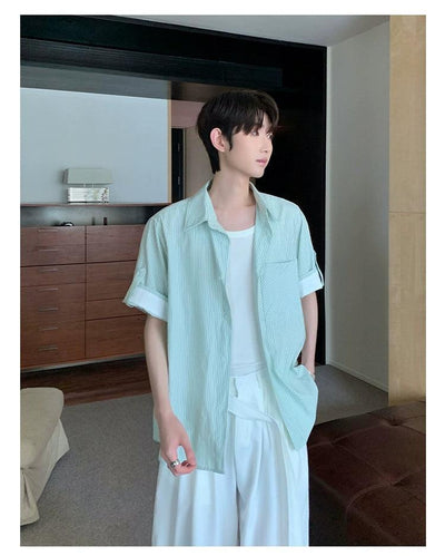 Cui Striped Folded Sleeves Shirt-korean-fashion-Shirt-Cui's Closet-OH Garments