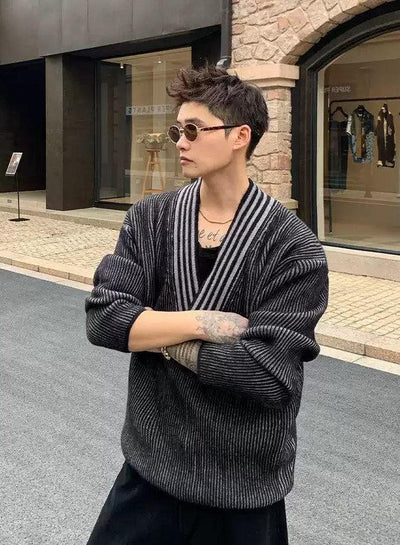 Cui Striped Line V-Neck Sweater-korean-fashion-Sweater-Cui's Closet-OH Garments