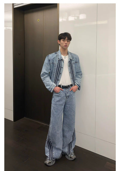 Cui Striped Lines Denim Jacket & Jeans Set-korean-fashion-Clothing Set-Cui's Closet-OH Garments