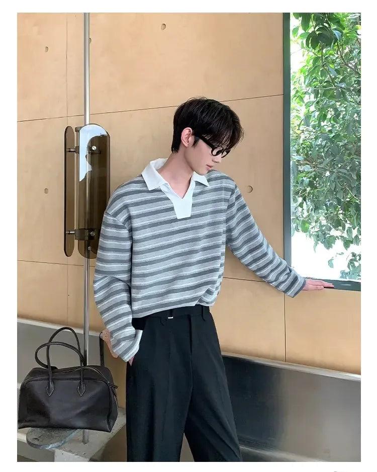 Cui Striped Pattern Long Sleeves Polo-korean-fashion-Polo-Cui's Closet-OH Garments