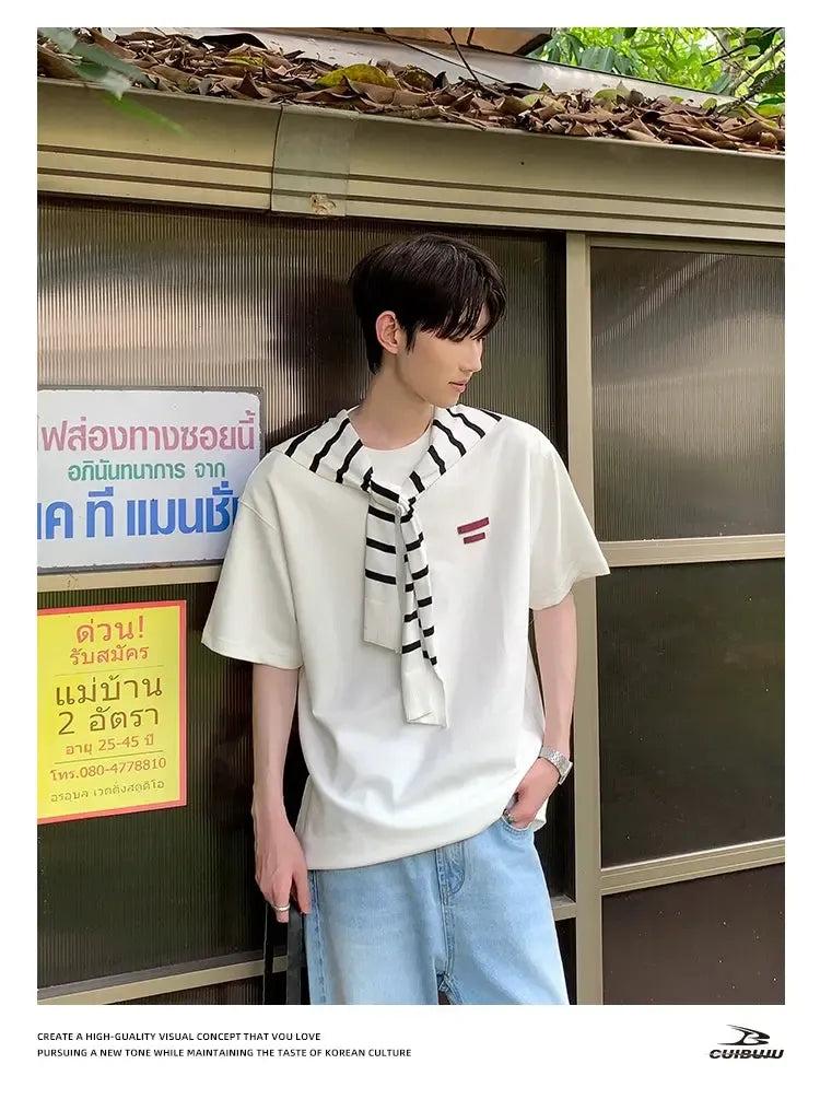 Cui Striped Sleeves Layer T-Shirt-korean-fashion-T-Shirt-Cui's Closet-OH Garments