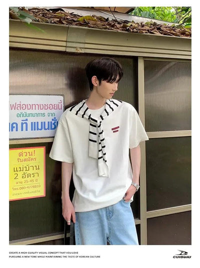 Cui Striped Sleeves Layer T-Shirt-korean-fashion-T-Shirt-Cui's Closet-OH Garments