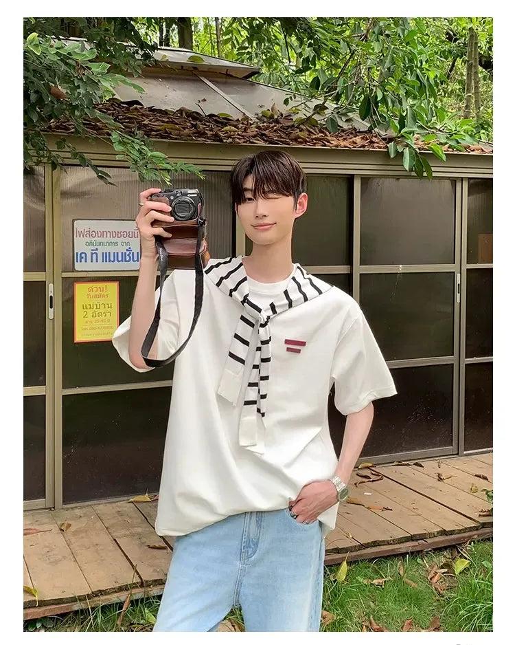 Cui Striped Sleeves Layer T-Shirt-korean-fashion-T-Shirt-Cui's Closet-OH Garments