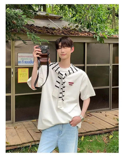 Cui Striped Sleeves Layer T-Shirt-korean-fashion-T-Shirt-Cui's Closet-OH Garments