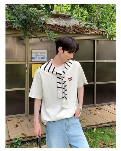 Cui Striped Sleeves Layer T-Shirt-korean-fashion-T-Shirt-Cui's Closet-OH Garments