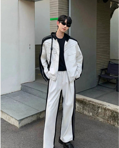 Cui Structured Contrast Faux Leather Jacket & Pants Set-korean-fashion-Clothing Set-Cui's Closet-OH Garments