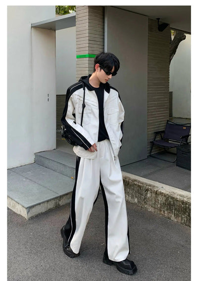 Cui Structured Contrast Faux Leather Jacket & Pants Set-korean-fashion-Clothing Set-Cui's Closet-OH Garments