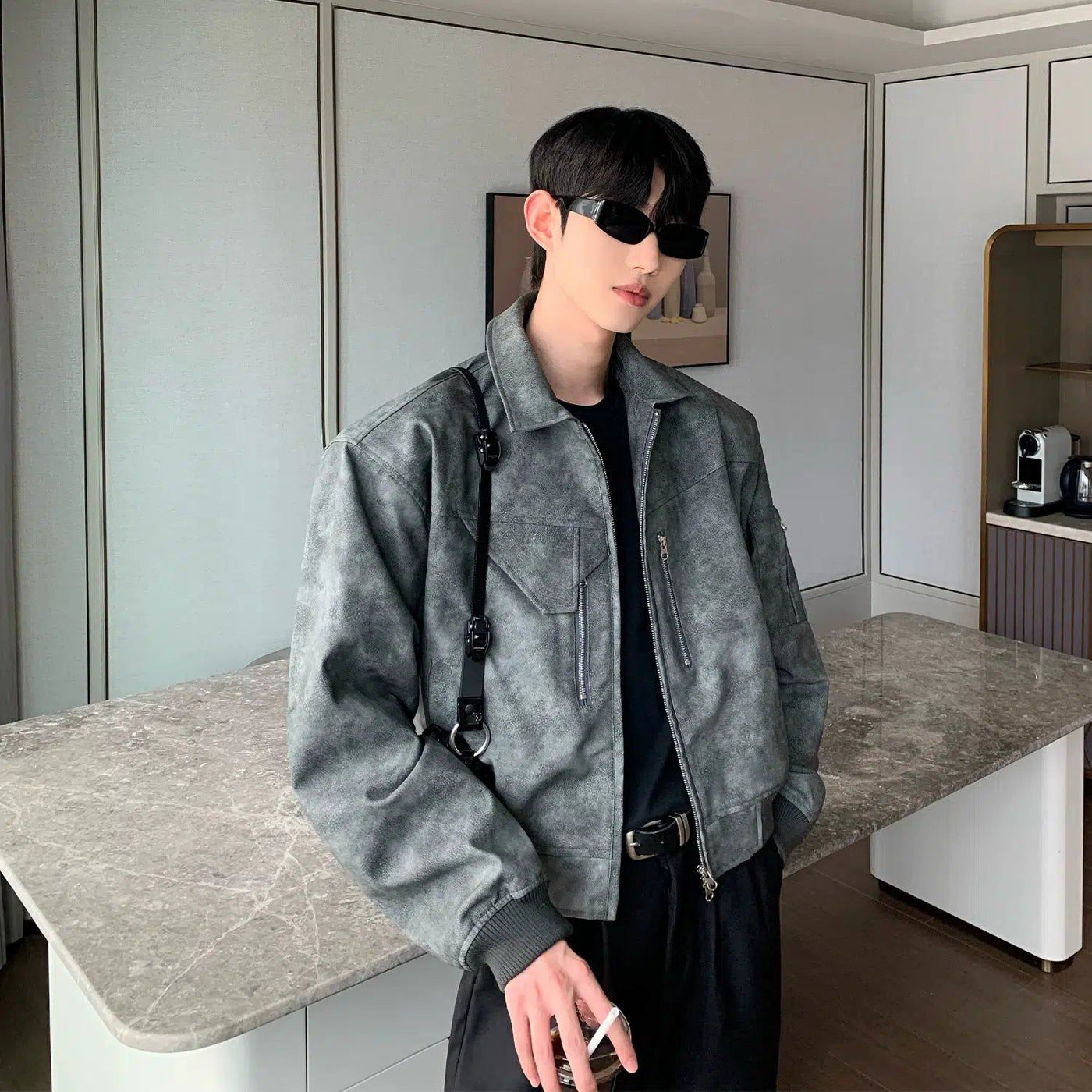 Cui Structured Shoulder PU Leather Jacket-korean-fashion-Jacket-Cui's Closet-OH Garments