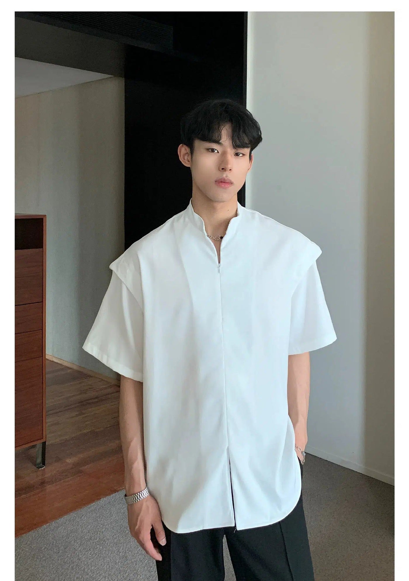 Cui Structured Slit Detail Zipped Shirt-korean-fashion-Shirt-Cui's Closet-OH Garments