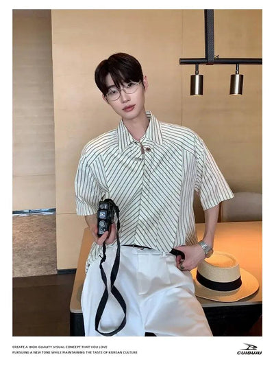 Cui Structured Striped Short Sleeve Shirt-korean-fashion-Shirt-Cui's Closet-OH Garments