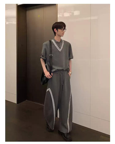 Cui Structured V-Line T-Shirt and Sweatpants Set-korean-fashion-Clothing Set-Cui's Closet-OH Garments
