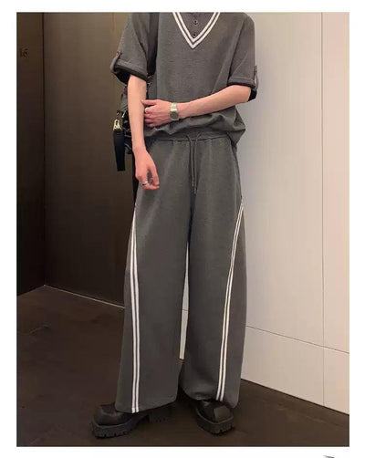 Cui Structured V-Line T-Shirt and Sweatpants Set-korean-fashion-Clothing Set-Cui's Closet-OH Garments