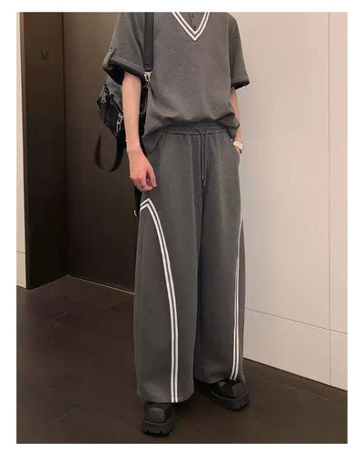 Cui Structured V-Line T-Shirt and Sweatpants Set-korean-fashion-Clothing Set-Cui's Closet-OH Garments
