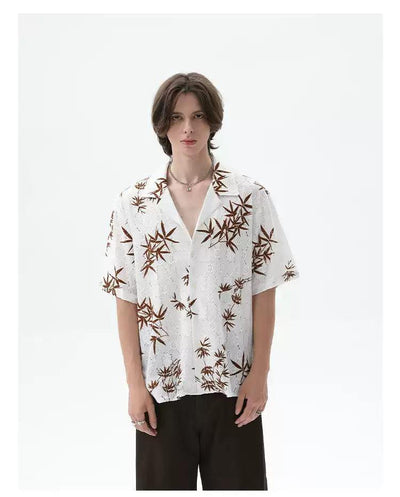 Cui Textured Bamboo Leaf Print Shirt-korean-fashion-Shirt-Cui's Closet-OH Garments