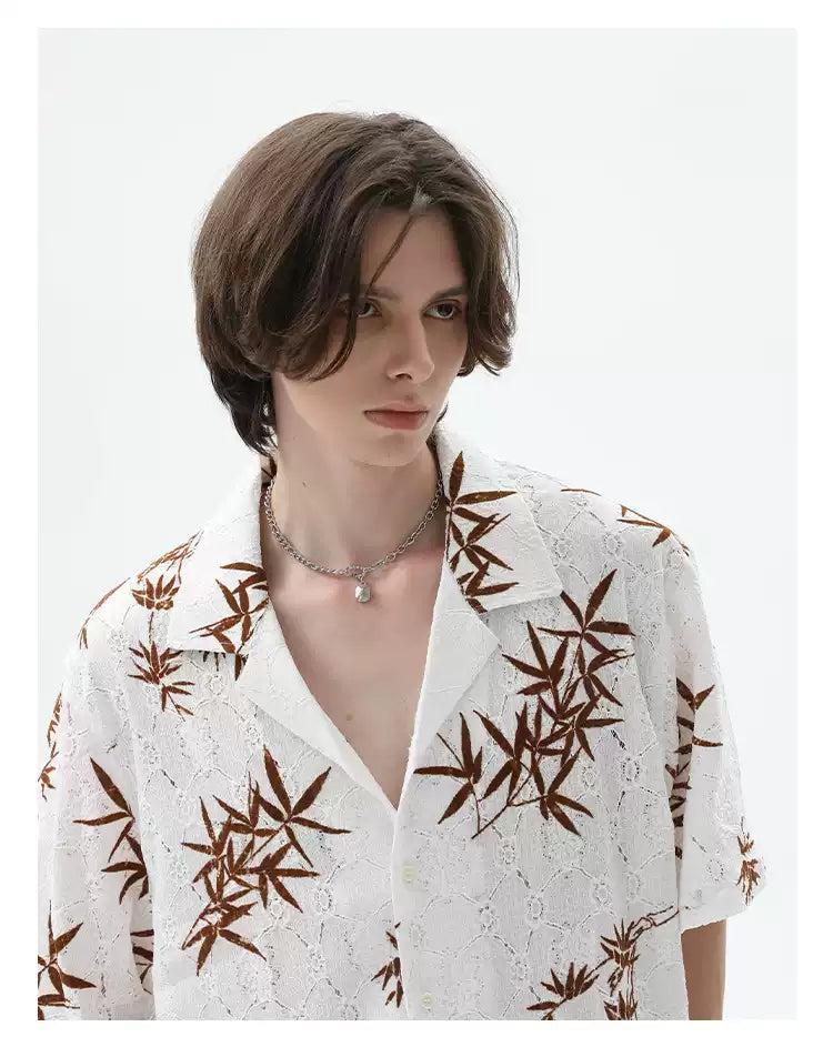 Cui Textured Bamboo Leaf Print Shirt-korean-fashion-Shirt-Cui's Closet-OH Garments