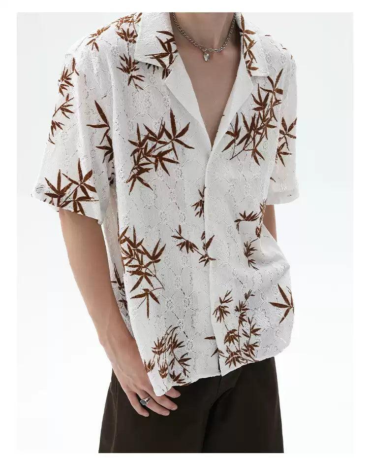 Cui Textured Bamboo Leaf Print Shirt-korean-fashion-Shirt-Cui's Closet-OH Garments