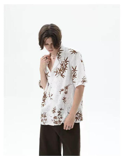 Cui Textured Bamboo Leaf Print Shirt-korean-fashion-Shirt-Cui's Closet-OH Garments