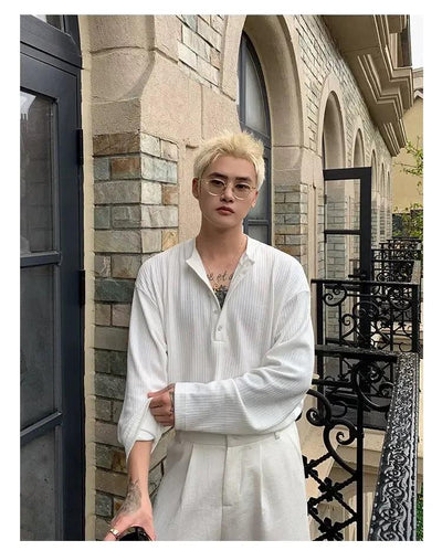 Cui Textured Henley Collar T-Shirt-korean-fashion-T-Shirt-Cui's Closet-OH Garments
