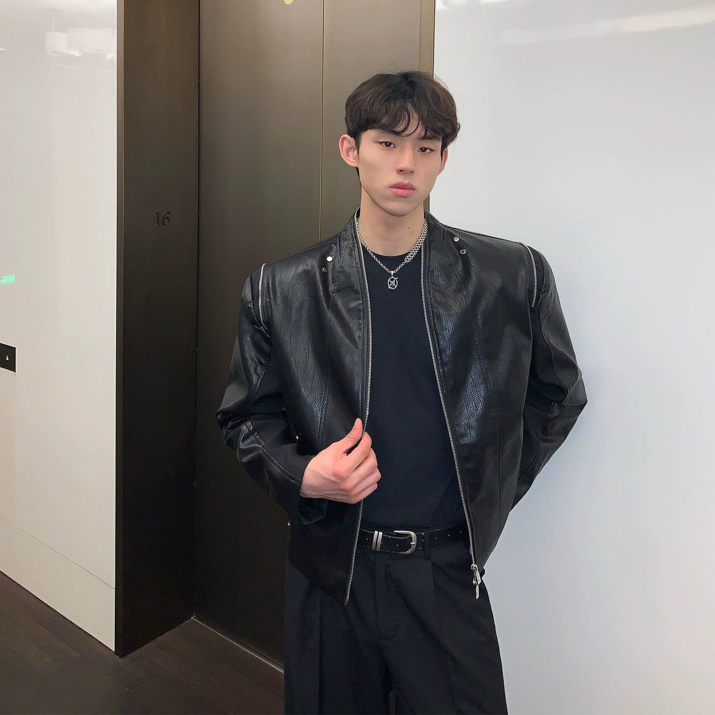 Cui Textured PU Leather Jacket-korean-fashion-Jacket-Cui's Closet-OH Garments