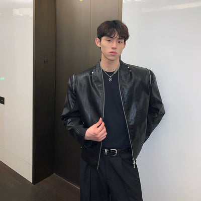 Cui Textured PU Leather Jacket-korean-fashion-Jacket-Cui's Closet-OH Garments