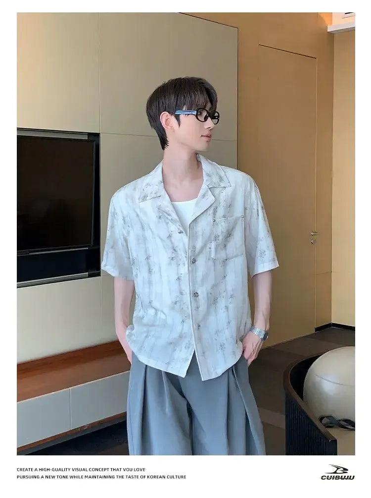 Cui Textured Tie-Dyed Short Sleeve Shirt-korean-fashion-Shirt-Cui's Closet-OH Garments