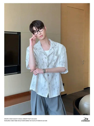 Cui Textured Tie-Dyed Short Sleeve Shirt-korean-fashion-Shirt-Cui's Closet-OH Garments