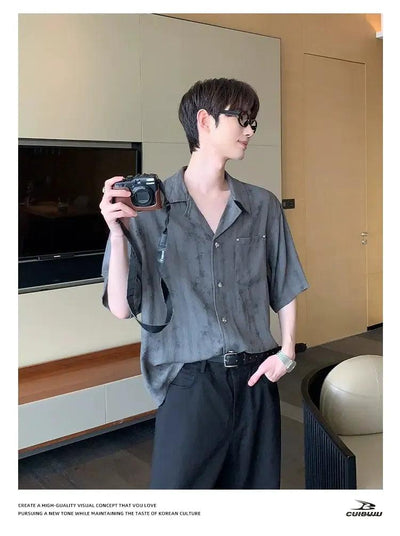 Cui Textured Tie-Dyed Short Sleeve Shirt-korean-fashion-Shirt-Cui's Closet-OH Garments